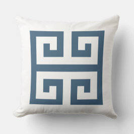 Blauw en Wit Griekse Sleutel Kussen