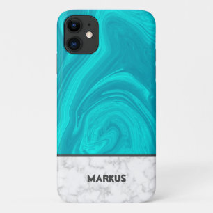 Blauw en wit - grijze marmer iPhone 11 hoesje