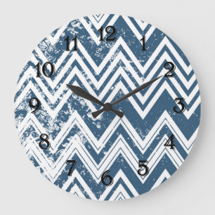 Blauw en wit grunge chevron grote klok