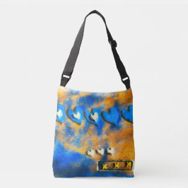 Blauw en wit hart crossbody tas