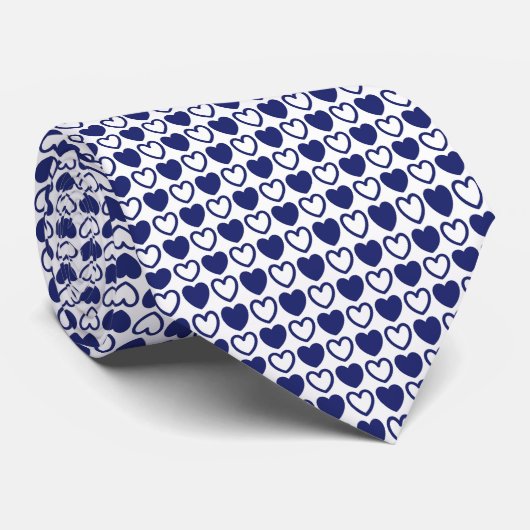 Blauw en wit hart stropdas (Opgerold)