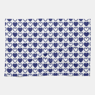 Blauw en wit hart theedoek