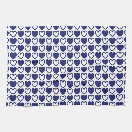 Blauw en wit hart theedoek (Horizontaal)