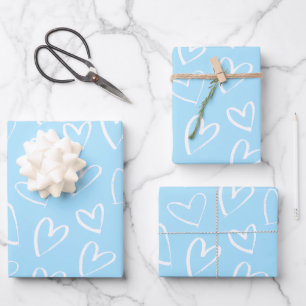 Blauw en wit hartpatroon  inpakpapier vel