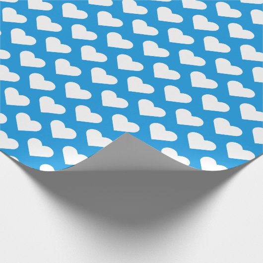 Blauw en wit Heart Pattern Wrapping Paper Cadeaupapier (Hoek)