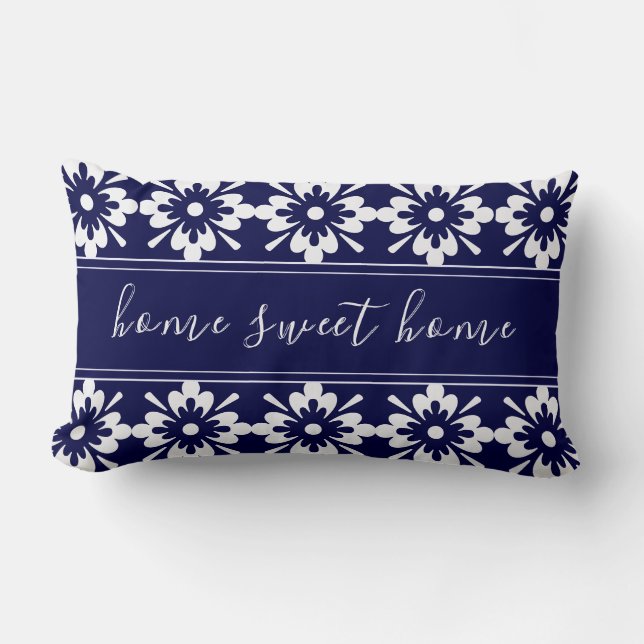 Blauw en wit | Home Sweet Home | Hampton Style Kussen (Voorkant)