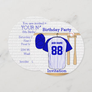 Blauw en wit honkbal jersey verjaardagsfeestje kaart