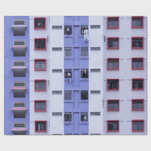 Blauw en wit hoogstijgend gebouw cadeaupapier (Vlak)