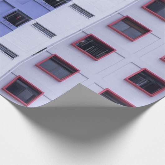 Blauw en wit hoogstijgend gebouw cadeaupapier (Hoek)