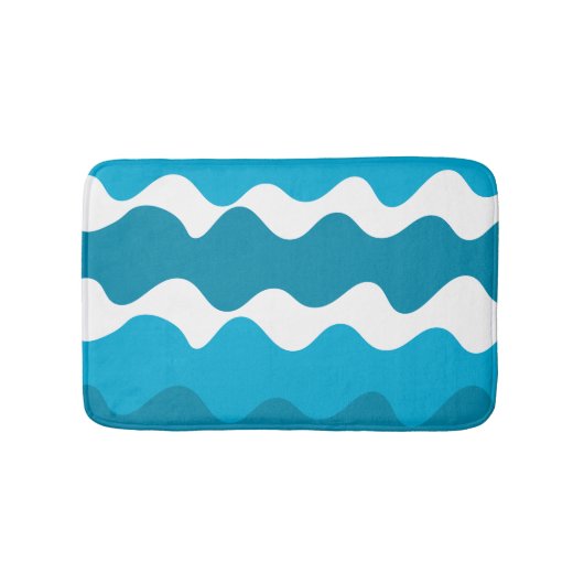 Blauw en wit horizontaal golvenpatroon badmat (Voorkant)