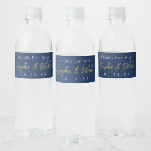 Blauw en wit huwelijk waterfles etiket