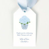 Blauw en wit Hydrangea Ginger Jar Baby shower Cadeaulabel