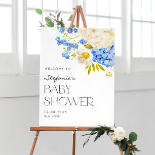 Blauw en wit Hydrangeas Baby shower Welkom Poster