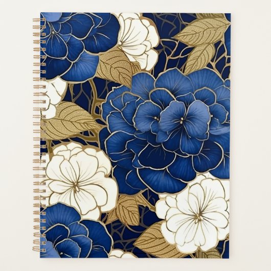 Blauw en wit Hydrangeas Chiyogami Planner (Voorkant)