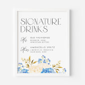 Blauw en Wit Hydrangeas Trouwhandtekening Drinken Poster