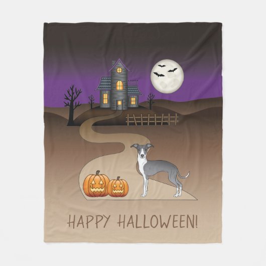 Blauw en wit Iggy en halloween Hauned House Fleece Deken (Voorkant)