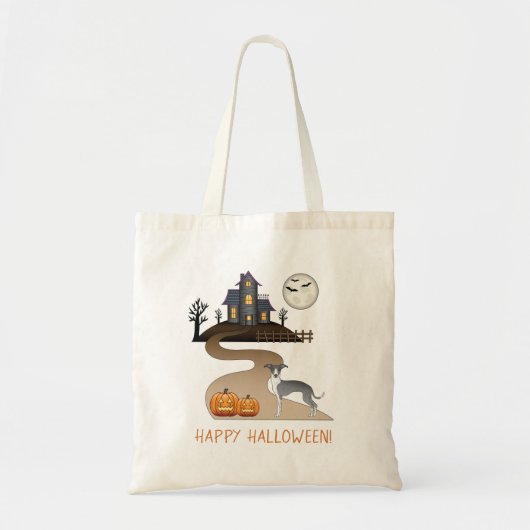 Blauw en wit Iggy en halloween Hauned House Tote Bag (Voorkant)