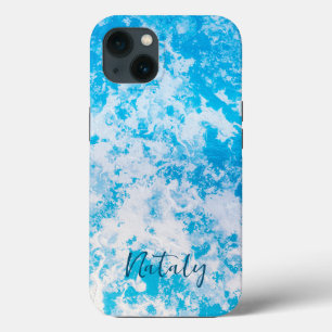 Blauw en wit ijsoppervlak gepersonaliseerd iPhone 13 hoesje