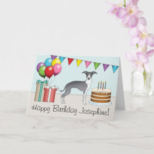 Blauw En Wit Italiaans Greyhound Kleurrijke Verjaa Kaart