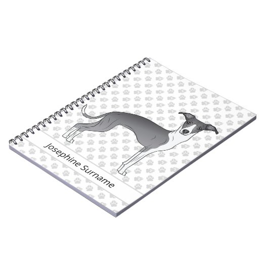 Blauw en wit Italiaans grijnshond met aangepaste t Notitieboek (Linkerzijde)
