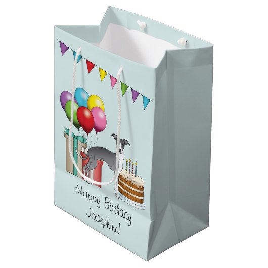 Blauw en wit Italiaans grijnwindje kleurrijke fees Medium Cadeauzakje (Voorkant Gekanteld)