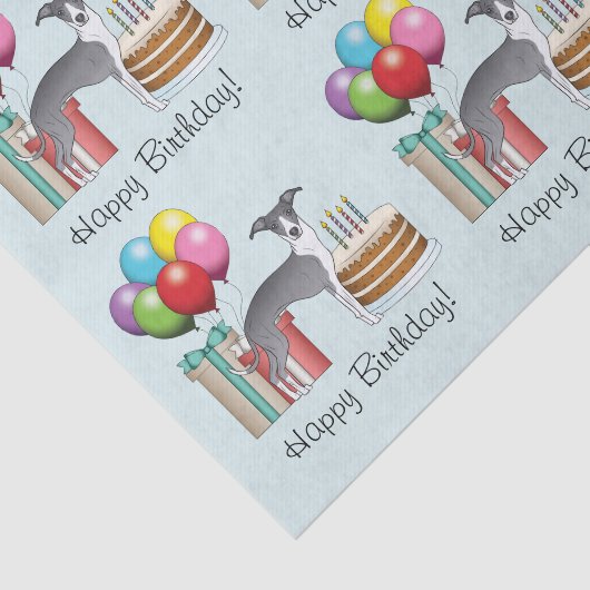 Blauw en wit Italiaans grijnwindje kleurrijke fees Tissuepapier (Detail)