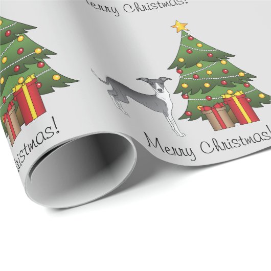 Blauw en wit Italiaans kruid en kerstboom Cadeaupapier (Rol Hoek)