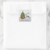 Blauw en wit Italiaans kruid en kerstboom Vierkante Sticker (Tas)
