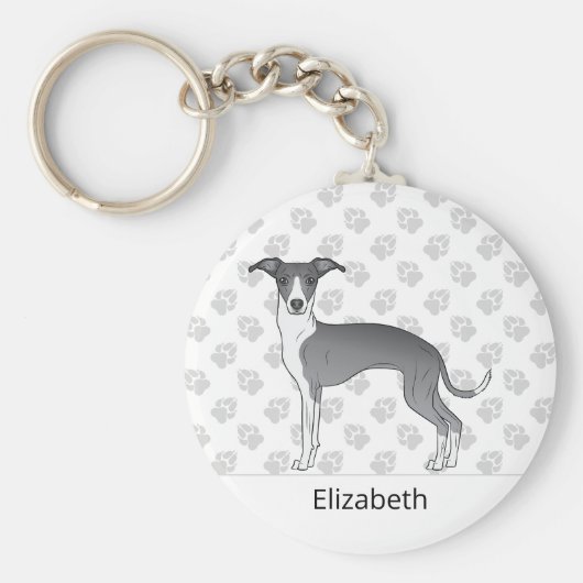 Blauw en wit Italiaans kruit met aangepaste naam Sleutelhanger (Voorkant)