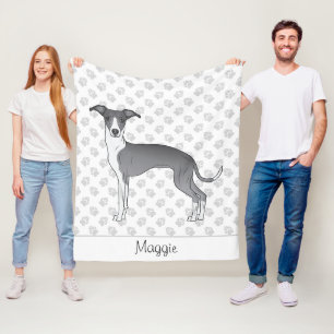 Blauw en wit Italiaans windhond met eigen naam Fleece Deken