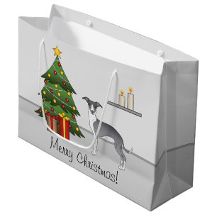 Blauw en wit Italiaans windhondje & Kerstboom Groot Cadeauzakje