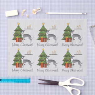 Blauw en wit Italiaans windhondje & Kerstboom Tissuepapier