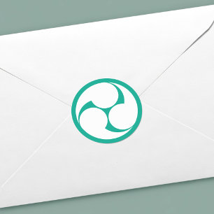 Blauw en Wit Japans Mitsudomoe Crest Symbool Ronde Sticker