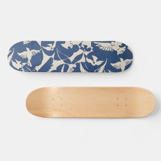 blauw en wit Japans Patroon Skateboard (Horizontaal)