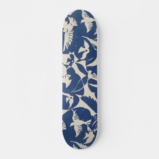 blauw en wit Japans Patroon Skateboard (Voorkant)