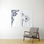 Blauw en wit kant Quinceanera achtergrond Wandkleed (In Situ (horizontaal))