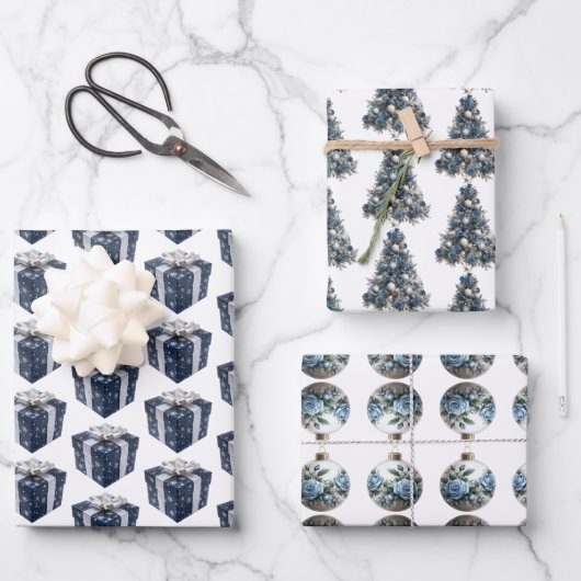 Blauw en Wit Kerst Verpakking Papieren Bladen Inpakpapier Vel (Voorkant)