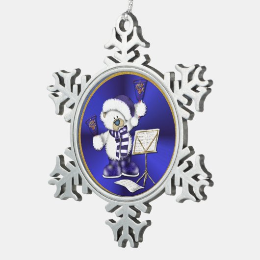 Blauw en wit kerstBeer Snowflake Ornament (Rechts)