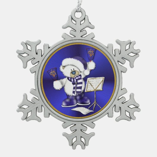 Blauw en wit kerstBeer Snowflake Ornament (Voorkant)
