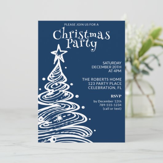 Blauw en wit kerstboom feest kaart (Staand voorkant)
