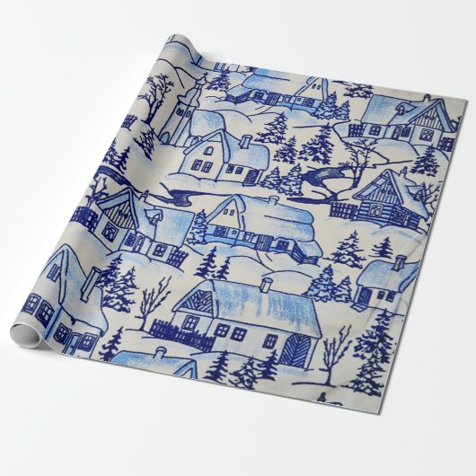 , blauw en wit, Kerstmis Cadeaupapier (Uitgerold)