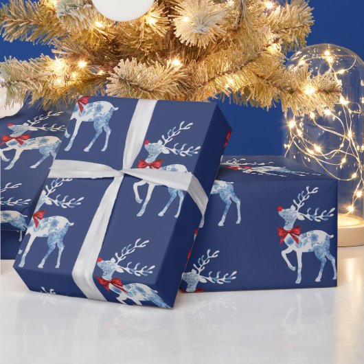 Blauw en wit kerstpapier met rudolf cadeaupapier (Feestdagen)