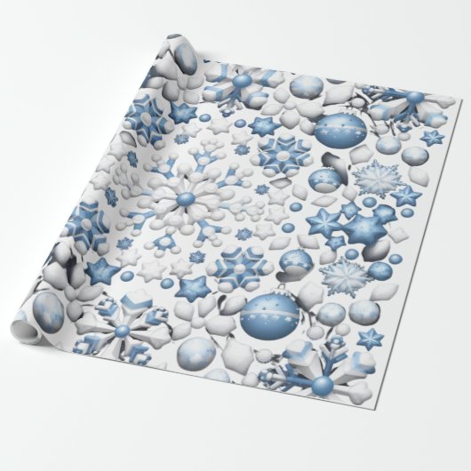 Blauw en wit kerstpatroon cadeaupapier (Uitgerold)