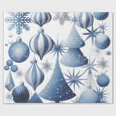Blauw en wit kerstpatroon cadeaupapier (Vlak)