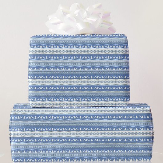 Blauw en wit kerstviatroop cadeaupapier