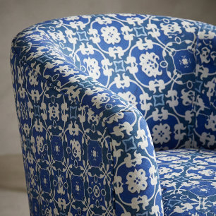 Blauw en wit Klassiek Elegant Damask Patroon Stof