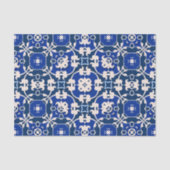 Blauw en wit Klassiek Elegant Damask Patroon Tissuepapier (Voorkant)