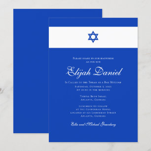 Blauw en wit   Kleuren van Israel Bar Mitzvah Kaart