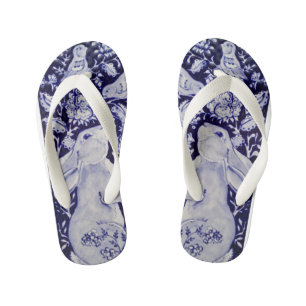 Blauw en wit konijn Bunny Bird Chinoiserie Kinder Teenslippers