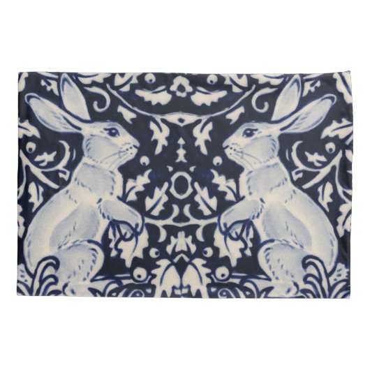 Blauw en wit konijn Bunny Elegant Art Full Queen Kussensloop (Achterkant)